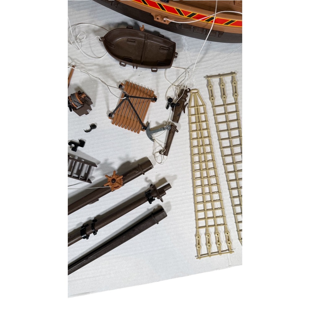 Playmobil Pirate Ship Parts Lot 2 Hulls Masts Rigging Sail Rowboat Raft Germany - Picture 4 of 11